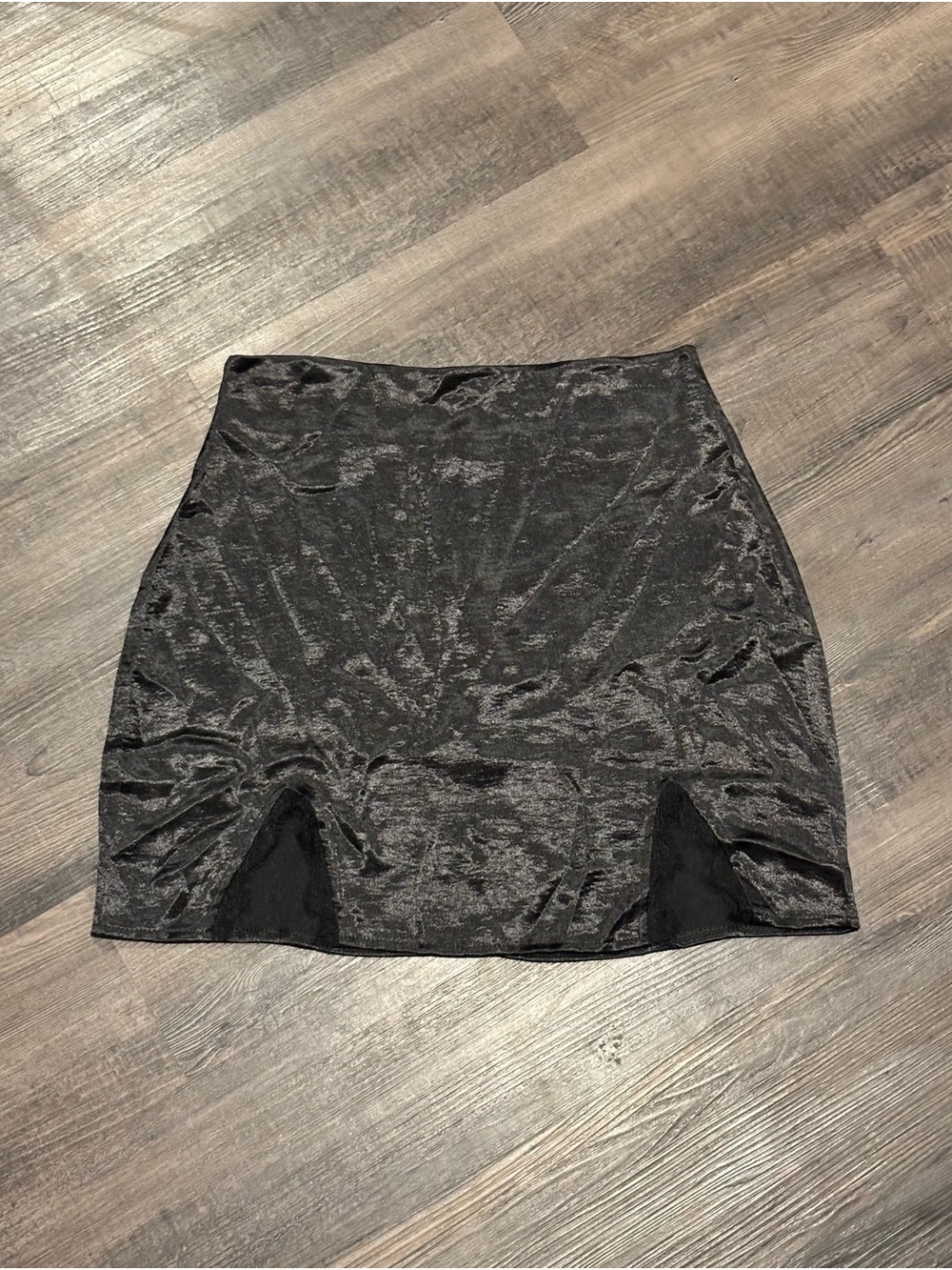 Black Velvet Mini Skirt with Mesh Insets